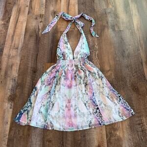 Show Me Your Mumu Island Mini Dress XS Pastel Python Halter Backless